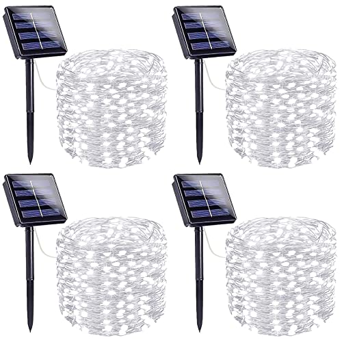 4-Pack 160FT 400 LED Solar String Lights في الهواء الطلق ، مصابيح الجنية الشمسية المقاومة للماء مع 8 أوضاع إضاءة ، مصابيح خارجية تعمل بالطاقة الشمسية لتزيين حفلات الزفاف والكريسماس في الحديقة (أبيض بارد) 4-Pack 160FT 400 LED Solar String Lights في الهواء الطلق ، مصابيح الجنية الشمسية المقاومة للماء مع 8 أوضاع إضاءة ، مصابيح خارجية تعمل بالطاقة الشمسية لتزيين حفلات الزفاف والكريسماس في الحديقة (أبيض بارد)