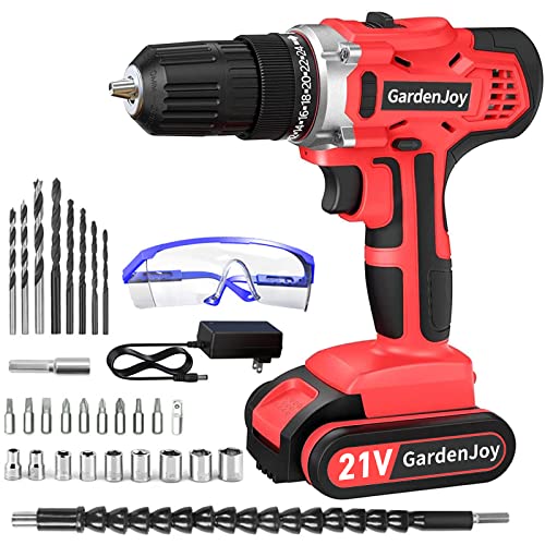 مجموعة مثقاب كهربائي لاسلكي من GardenJoy: مثقاب كهربائي 21 فولت مع شاحن سريع 3/8 بوصة ظرف بدون مفتاح 2 سرعات متغيرة 24 + 1 مجموعة أدوات كهربائية لضبط عزم الدوران و 30 قطعة مثقاب / مفك مجموعة مثقاب كهربائي لاسلكي من GardenJoy: مثقاب كهربائي 21 فولت مع شاحن سريع 3/8 بوصة ظرف بدون مفتاح 2 سرعات متغيرة 24 + 1 مجموعة أدوات كهربائية لضبط عزم الدوران و 30 قطعة مثقاب / مفك