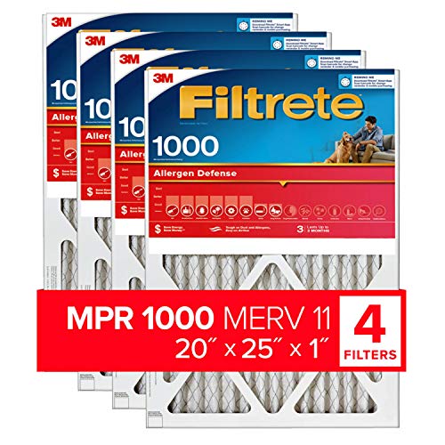 Filtrete 20x25x1 ، فلتر هواء فرن AC ، MPR 1000 ، Micro Allergen Defense ، 4 عبوات (الأبعاد الدقيقة 19.69 × 24.69 × 0.81) Filtrete 20x25x1 ، فلتر هواء فرن AC ، MPR 1000 ، Micro Allergen Defense ، 4 عبوات (الأبعاد الدقيقة 19.69 × 24.69 × 0.81)