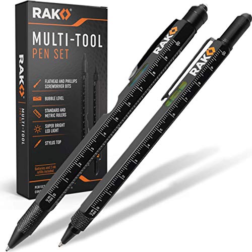 مجموعة أقلام RAK Multi-Tool 2Pc - مصباح LED ، قلم شاشة تعمل باللمس ، مسطرة ، مستوى ، فتاحة زجاجات ، مفك براغي فيليبس ، Flathead ، وقلم حبر جاف مجموعة أقلام RAK Multi-Tool 2Pc - مصباح LED ، قلم شاشة تعمل باللمس ، مسطرة ، مستوى ، فتاحة زجاجات ، مفك براغي فيليبس ، Flathead ، وقلم حبر جاف