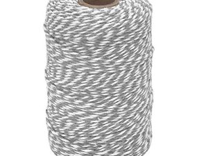 Tenn Well Grey and White Twine ، 656 قدمًا 2 مم خيوط قطنية مخططة للخبز ، والصياغة ، والتعبئة ، وتغليف هدايا الكريسماس