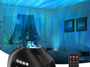 جهاز عرض Vinwark Northern Lights Aurora لغرفة النوم مع مكبر صوت بلوتوث موسيقى وضوضاء بيضاء ، جهاز عرض جالاكسي ، جهاز عرض ضوئي ليلي مرصع بالنجوم للأطفال البالغين وغرفة الألعاب والمسرح المنزلي والسقف