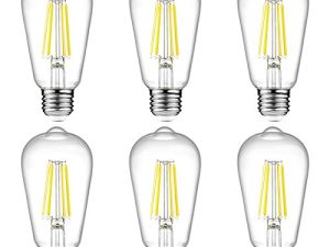 لمبات Ascher Vintage LED Edison ، 6 واط ، ما يعادل 60 واط ، إضاءة نهارية عالية السطوع الأبيض 4000 كيلو ، ST58 لمبات خيوط LED عتيقة مع 80+ CRI ، قاعدة E26 متوسطة ، غير قابلة للتعتيم ، زجاج شفاف ، عبوة من 6