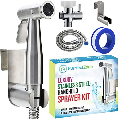 Purrfectzone Bidet Sprayer للمرحاض ، مجموعة البخاخ المحمولة ، بيديت باليد ، مجموعة بخاخ حفاضات القماش - سهلة التركيب Purrfectzone Bidet Sprayer للمرحاض ، مجموعة البخاخ المحمولة ، بيديت باليد ، مجموعة بخاخ حفاضات القماش - سهلة التركيب