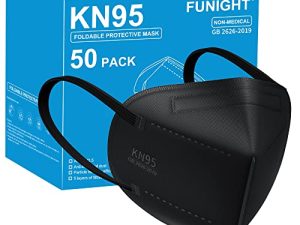 أقنعة الوجه Funight KN95 50 عبوة من 5 طبقات قابلة للتنفس أقنعة للوجه يمكن التخلص منها باللون الأسود