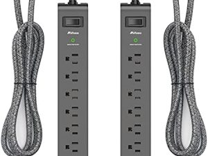 قطعتان من قطاع الطاقة الواقي من زيادة التيار مع 6 منافذ منفذين USB بطول 5 أقدام وأسلاك تمديد مضفرة شديدة التحمل وقابس مسطح 900 جول و 15 أمبير قاطع دائرة مثبت على الحائط للمنزل والمكتب مدرج في ETL