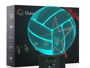 مصباح الكرة الطائرة ثلاثي الأبعاد للضوء الليلي الوهم البصري ، مفتاح Elstey 7 متغير اللون يعمل باللمس من الأكريليك المسطح وقاعدة ABS ومصابيح تزيين كابل USB لهدايا الكريسماس