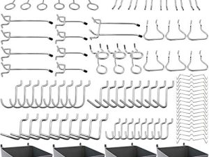 مجموعة خطافات FRIMOONY Pegboard مع صناديق Pegboard وأقفال Peg لتنظيم الأدوات المختلفة ، 80 قطعة