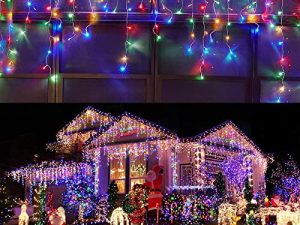 KiflyTooin Led Christmas Lights في الهواء الطلق زينة الكريسماس مصابيح معلقة 400LED 8 أوضاع 75 قطرة ، أضواء خيطية خارجية داخلية للحفلات ، العطلات ، ديكورات الزفاف (متعدد الألوان)