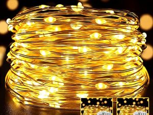 YOEEN 2 حزمة أضواء الجنية تعمل بالبطارية 33Ft 100 LED سلسلة أضواء مع 8 أوضاع الموقت عن بعد مقاوم للماء الأبيض الدافئة الأسلاك النحاسية وميض أضواء لغرفة النوم فناء حفلات الزفاف عيد الميلاد ديكور