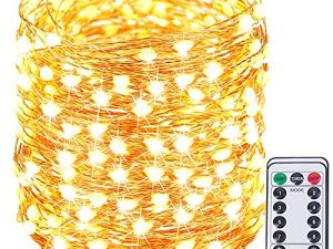 SANJICHA 66FT 200 LED Fairy String Lights في الهواء الطلق / داخلي ، أضواء خرافية فائقة السطوع مع جهاز تحكم عن بعد ، سلك نحاسي مقاوم للماء 8 أوضاع لأضواء الكريسماس لغرفة النوم وحفلات الزفاف (أبيض دافئ)