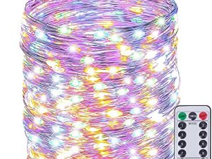SANJICHA 66Ft 200LED سلسلة أضواء الجنية في الهواء الطلق / داخلي ، أضواء خرافية فائقة السطوع مع جهاز تحكم عن بعد ، سلك نحاسي مقاوم للماء 8 أوضاع لأضواء الكريسماس لغرفة النوم وحفلات الزفاف (متعدد الألوان)