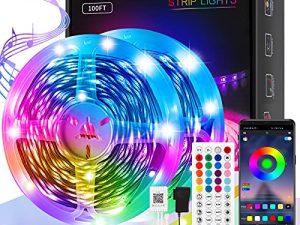 مصابيح LED بطول 100 قدم لغرفة النوم ، ومزامنة الموسيقى للتحكم في تغيير اللون ، وأضواء شريط LED طويلة جدًا RGB 5050 مع جهاز تحكم عن بعد يعمل بالأشعة تحت الحمراء 44 مفتاحًا لتزيين المنزل في غرفة الكريسماس