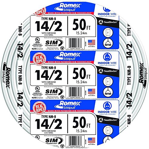 Southwire 28827422 50 '14/2 مع العلامة التجارية Romex الأرضية SIMpull الأسلاك الكهربائية المنزلية الداخلية نوع NM-B ، أبيض Southwire 28827422 50 '14/2 مع العلامة التجارية Romex الأرضية SIMpull الأسلاك الكهربائية المنزلية الداخلية نوع NM-B ، أبيض