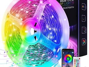 مصابيح LED 65.6 قدم لغرفة النوم ، شريط إضاءة LED ذكي طويل للغاية ومزامنة للموسيقى مع تحكم في تطبيق البلوتوث مع 44 مفتاحًا عن بعد ، وأضواء LED متغيرة الألوان RGB لغرفة المطبخ وديكور المنزل وحفلات الكريسماس