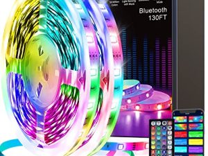 Tenmiro Led Strip Lights 130ft (2 Rolls of 65ft) شرائط إضاءة ذكية مع التحكم في التطبيق RGB LED أضواء لغرفة النوم أضواء متغيرة الألوان لمزامنة الموسيقى لحفلة الغرفة